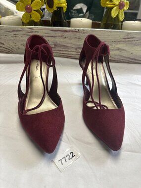 x appeal 8-1/2 burgandy suede  heel pointed toe a silettio heel lace ties at ank